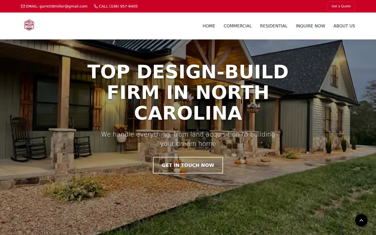Chad Miller and Sons Construction website homepage