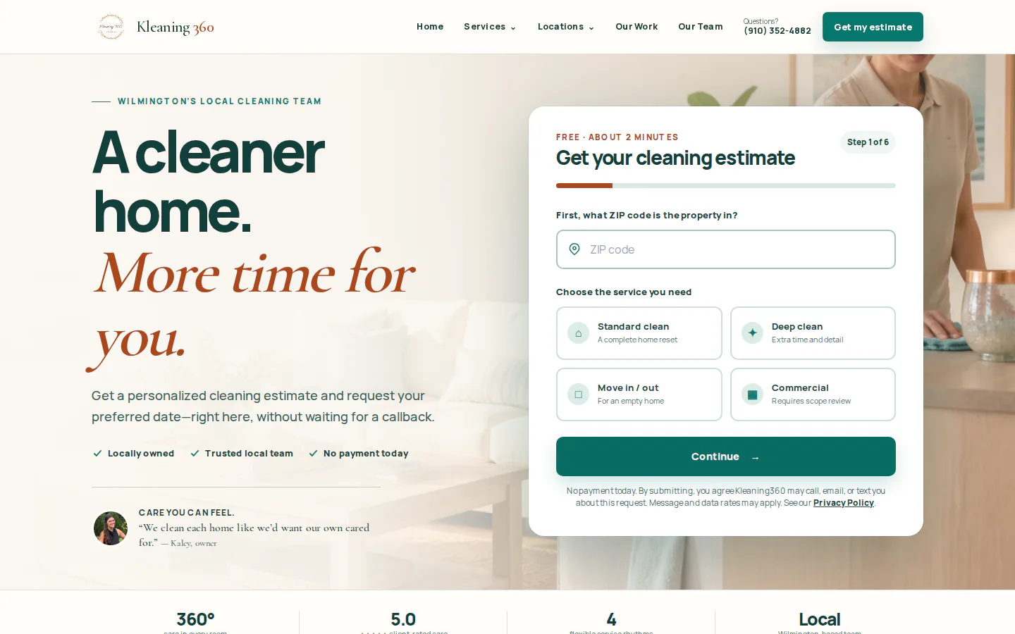 Kleaning 360 website homepage