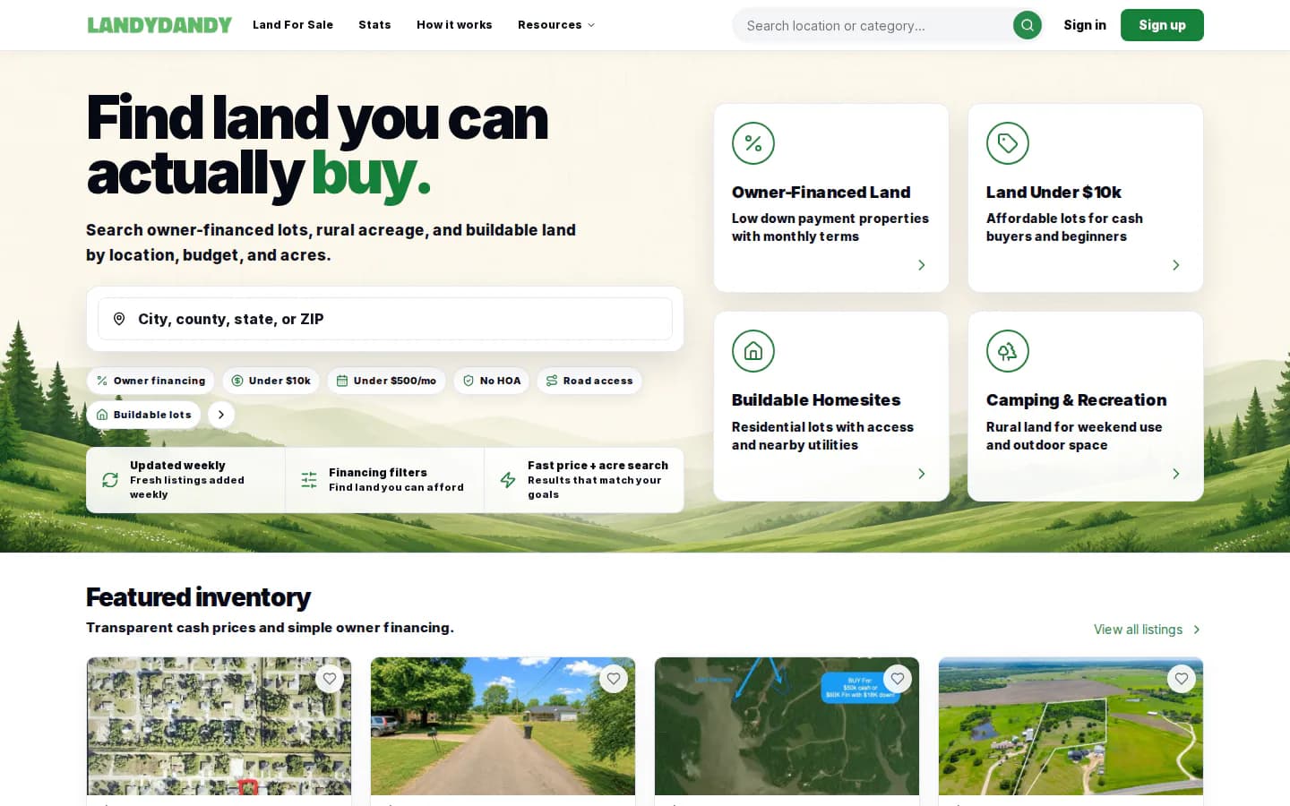 Landydandy property marketplace homepage