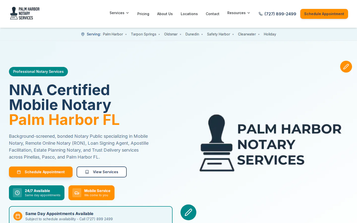 Palm Harbor Notary Services website homepage